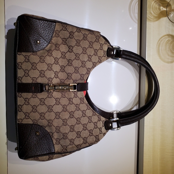 Gucci Jackie brown canvas shoulder bag; brown with gold hardware, studs - Picture 9 of 9